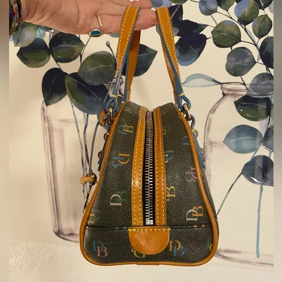 Vintage Y2K Dooney & Bourke Rainbow Monogram Mini Bowler Handbag w/ Heart Charm - Picture 17 of 17